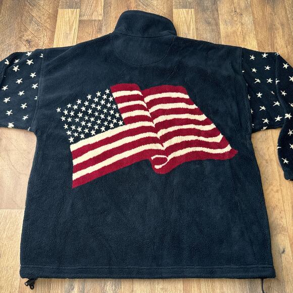 Vintage 90s Bear‎ Ridge Fleece Jacket Men's Size XL Blue USA Flag Outdoor 5670 - Picture 1 of 13